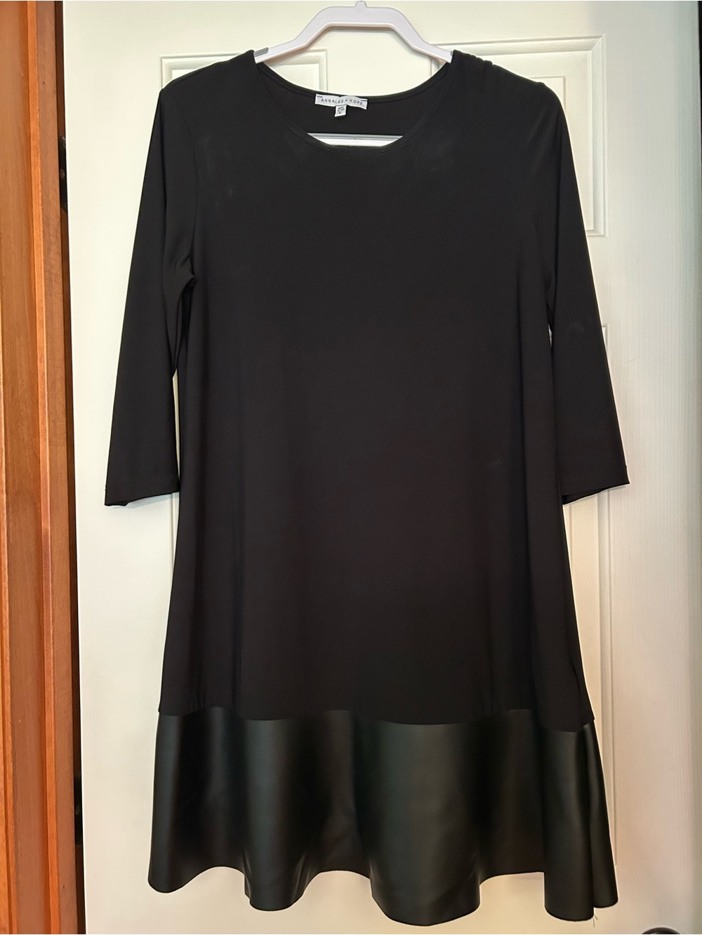 Black Shift Dress with Faux Leather Hem